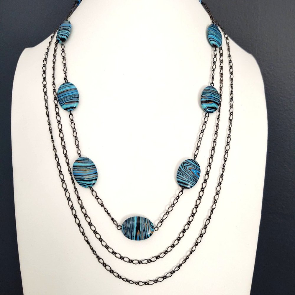 3 strand chain and bead necklace with toggle closure